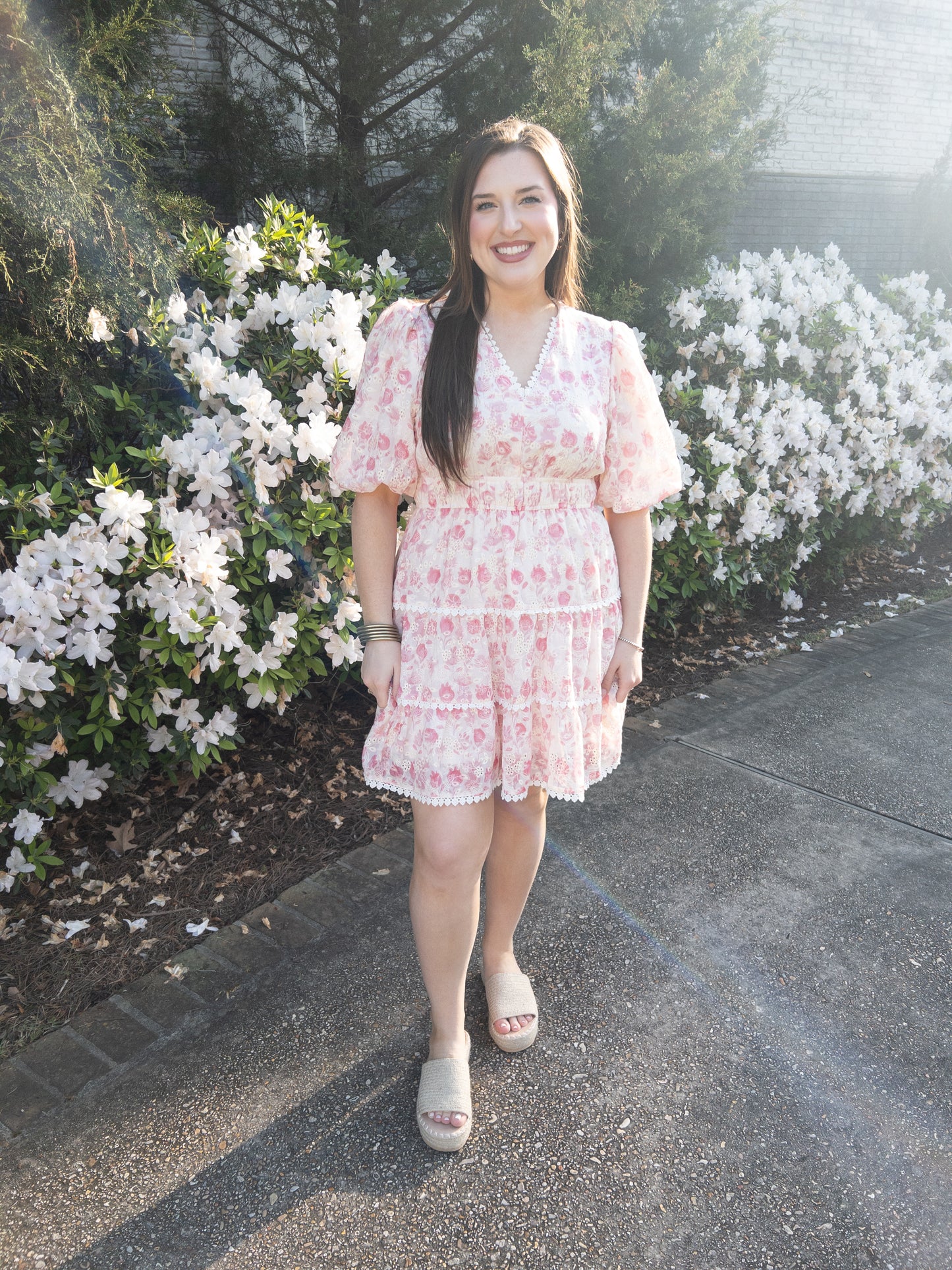 Pink lace mini dress