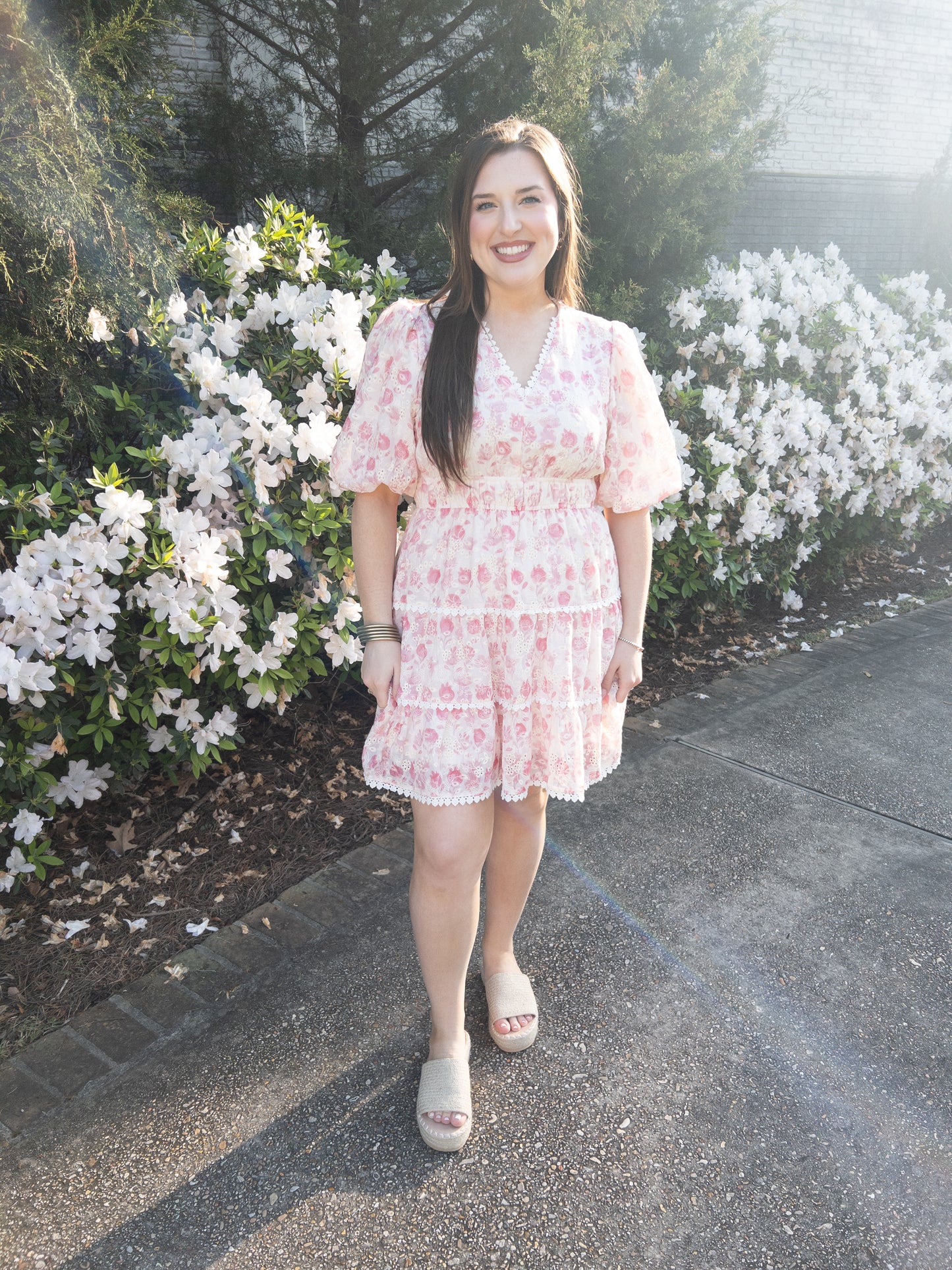 Pink lace mini dress