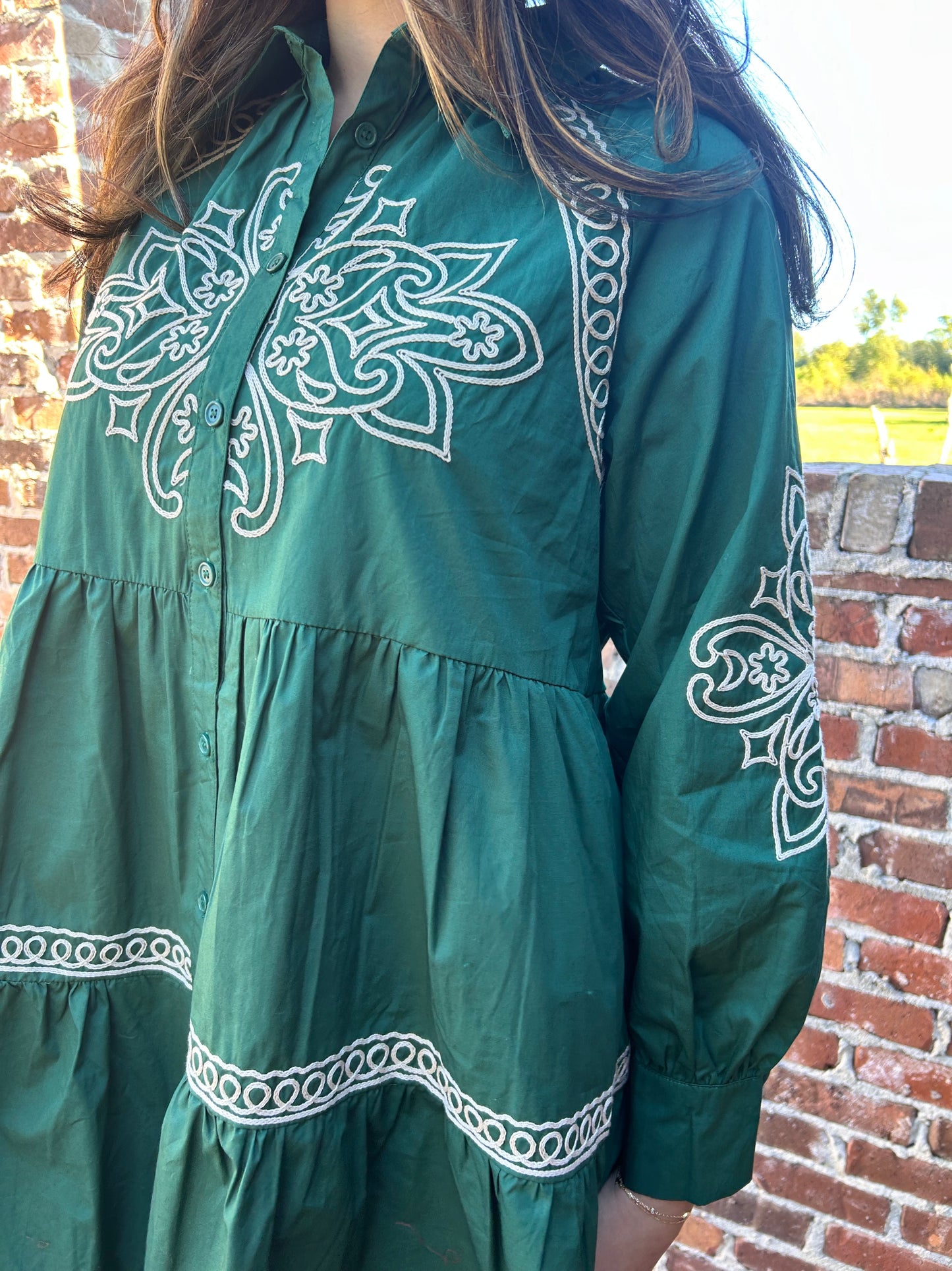 Green Embroidered Mini Dress