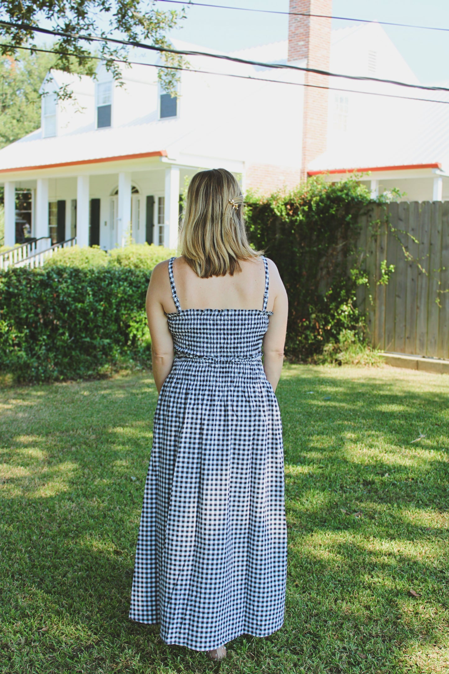 Gingham smocked midi dress