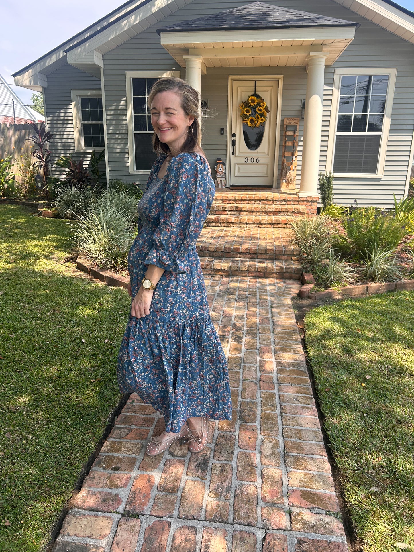 Blue flowered midi dress