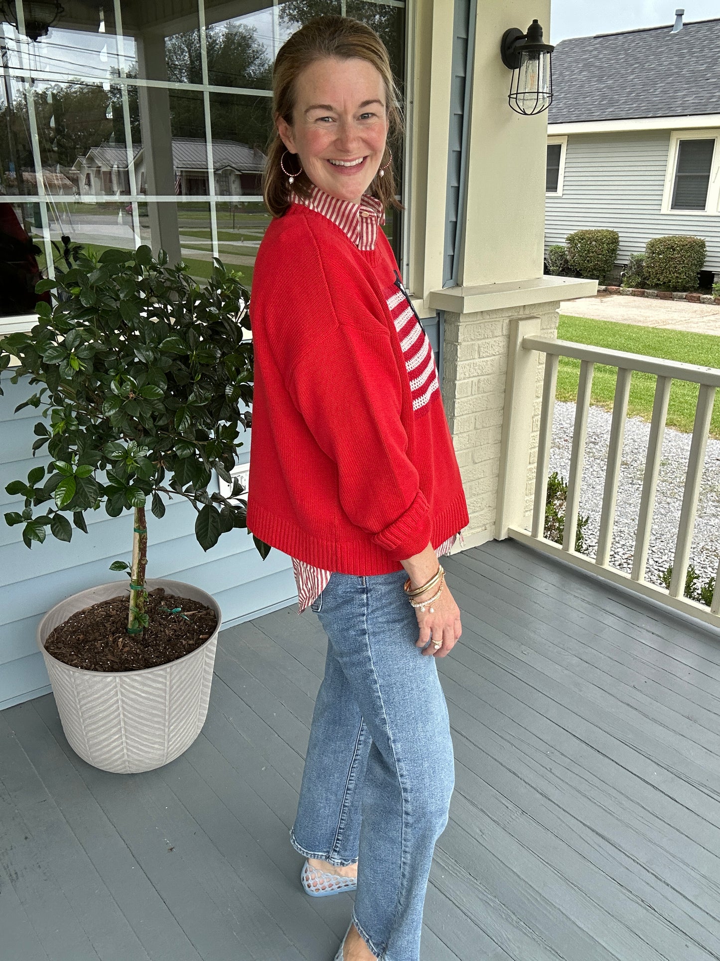 Red Stripe Button Down