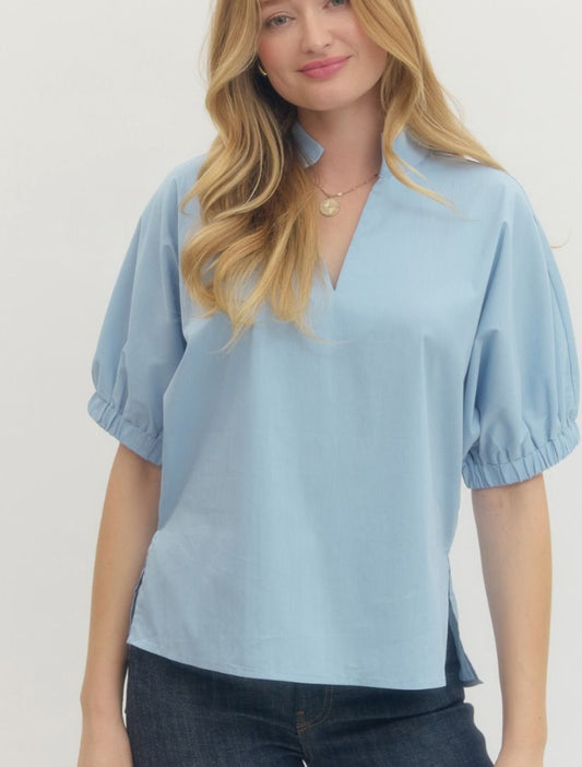 Chambray V-Neck Top