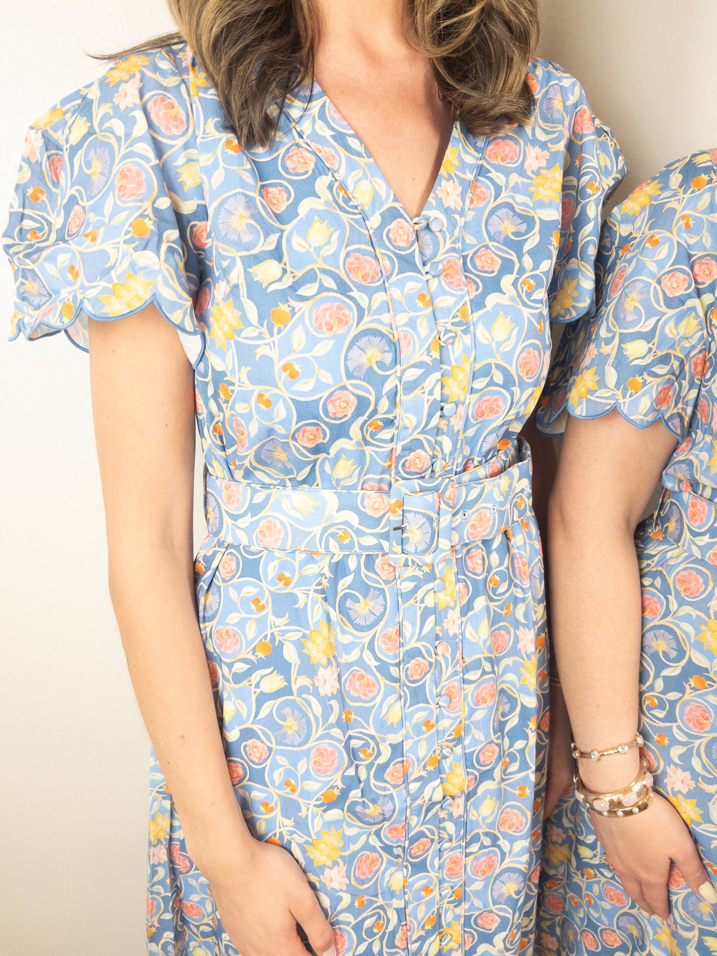 Blue Scallop Floral Midi