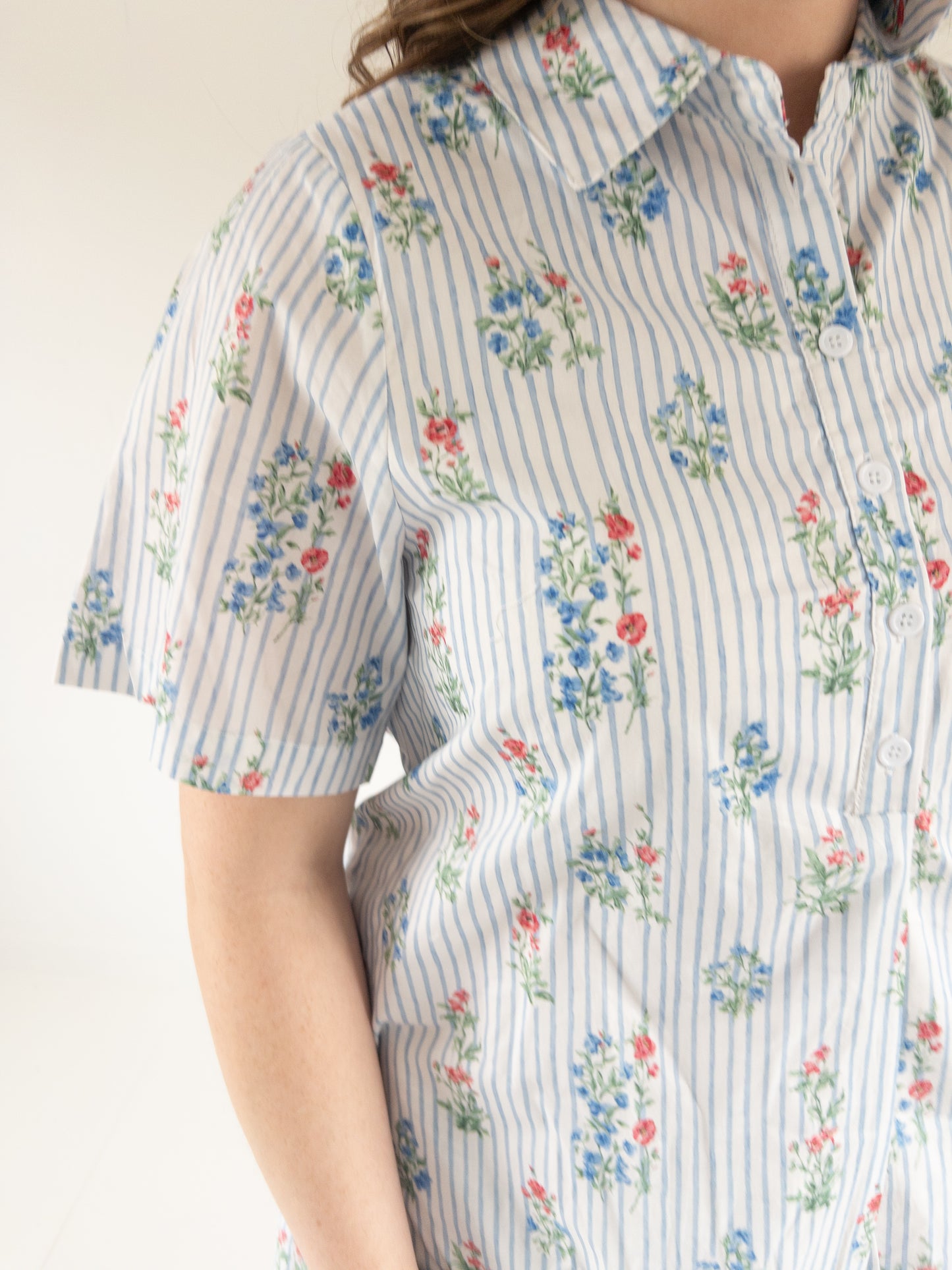 Blue pinstripe floral mini