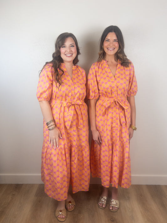 Orange & Pink floral midi