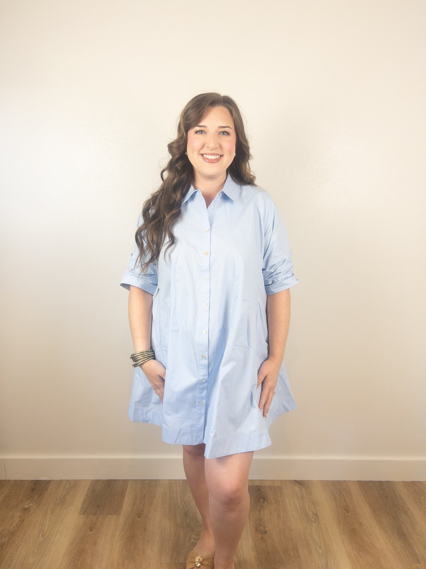 Baby blue poplin mini dress