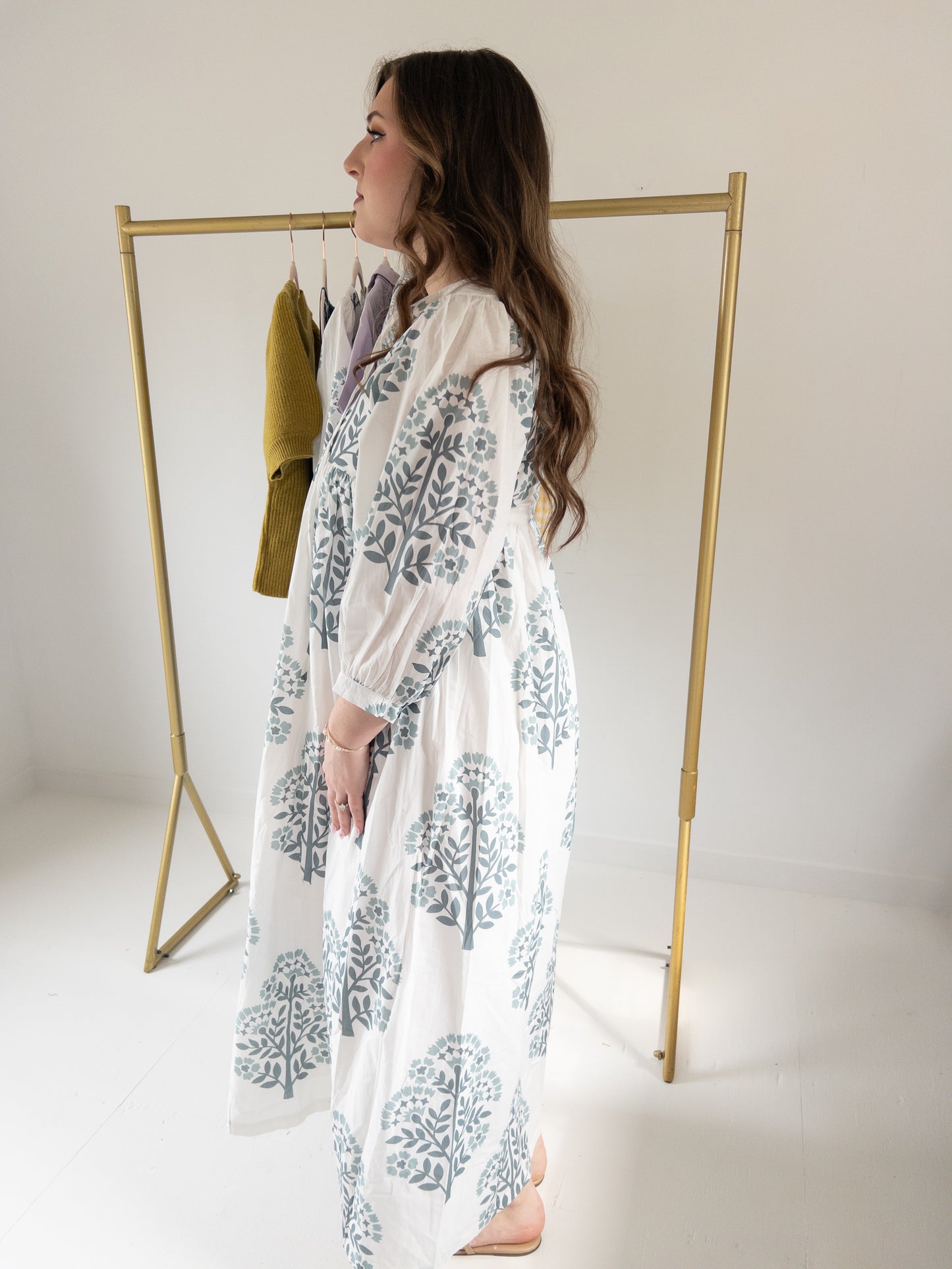 Blue Floral Print Midi Dress