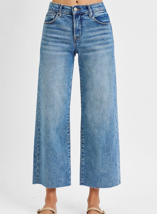 Medium wash wide leg denim