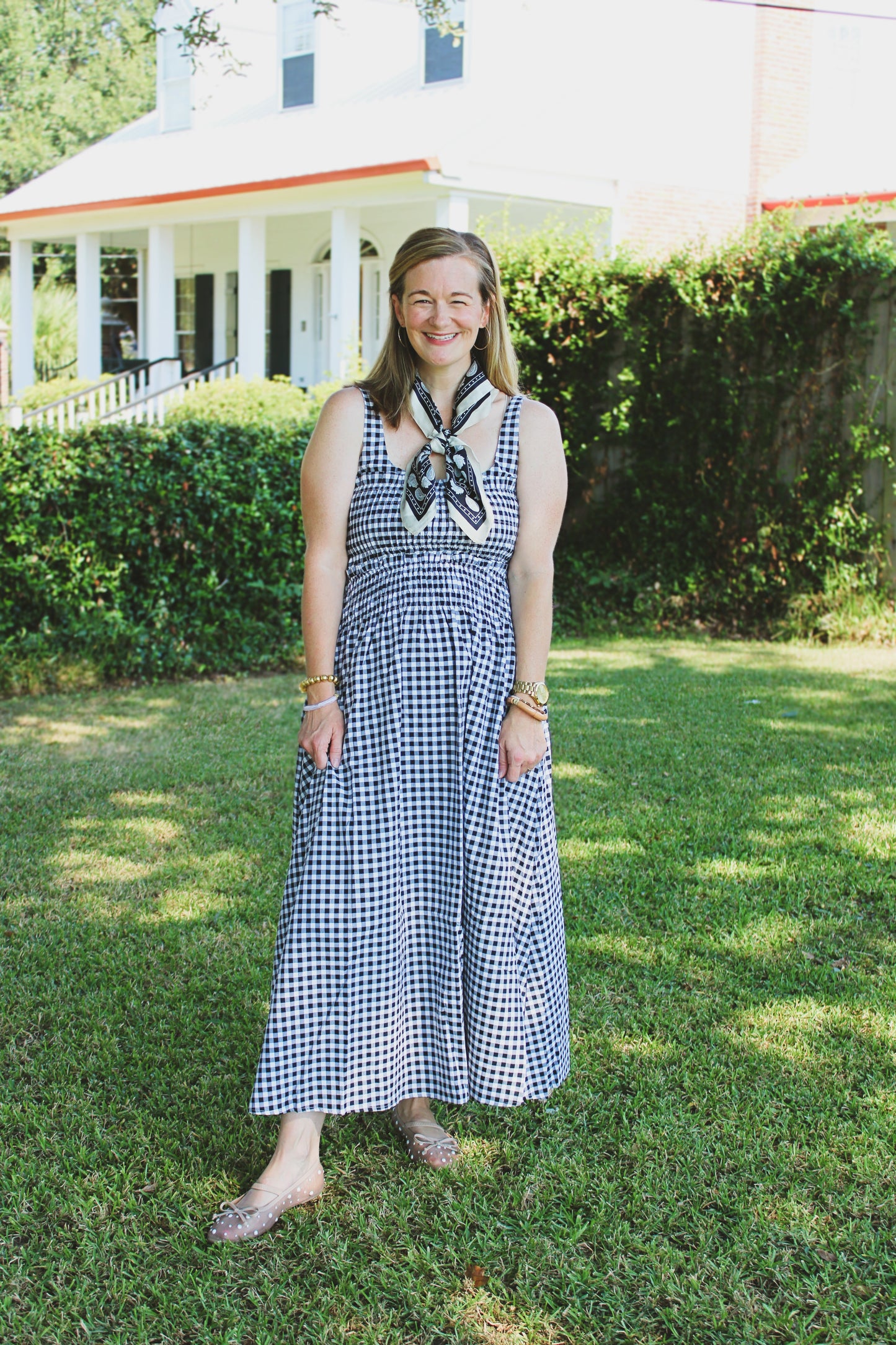 Gingham smocked midi dress