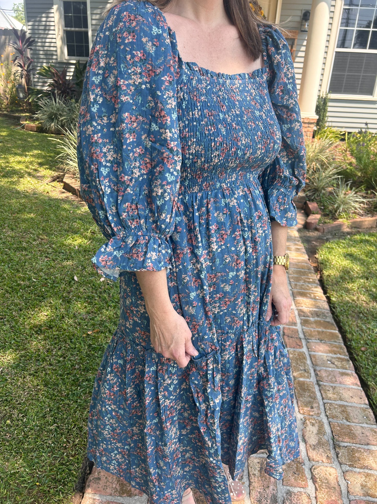 Blue flowered midi dress