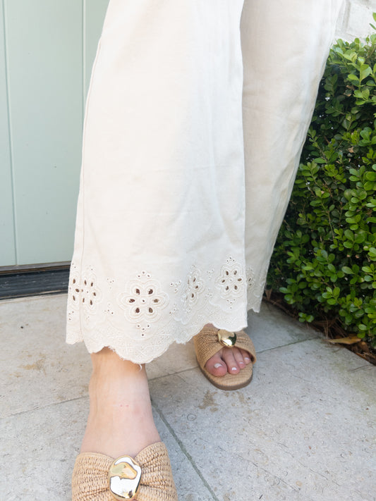Cream Eyelet Pants