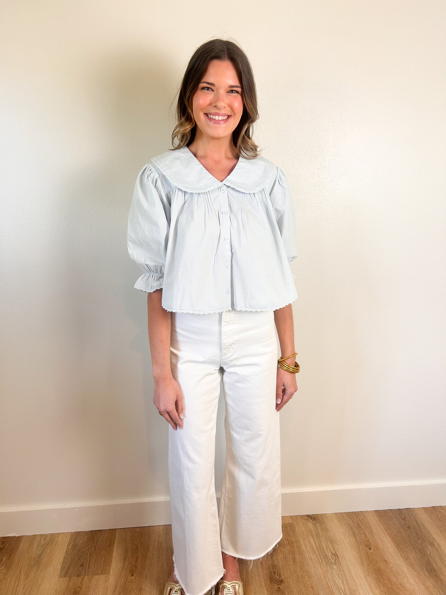 Baby blue Peter Pan collar top