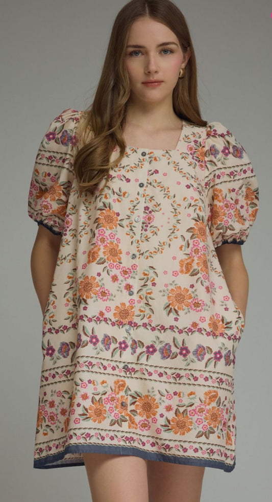 Fall Color Florals Mini Entro Dress