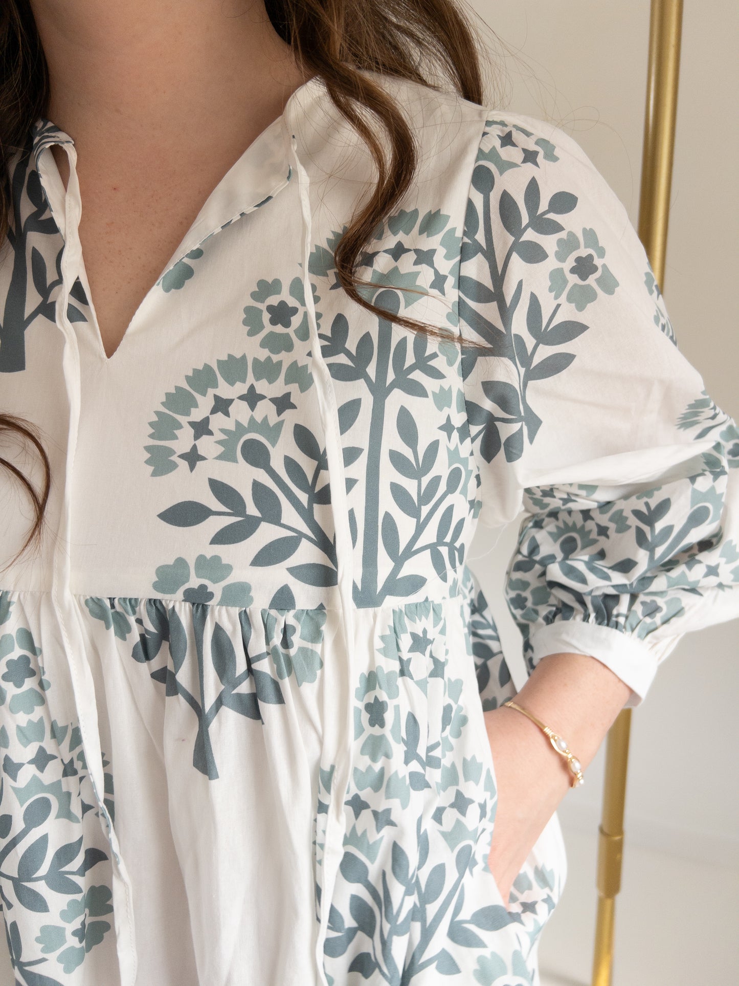 Blue Floral Print Midi Dress