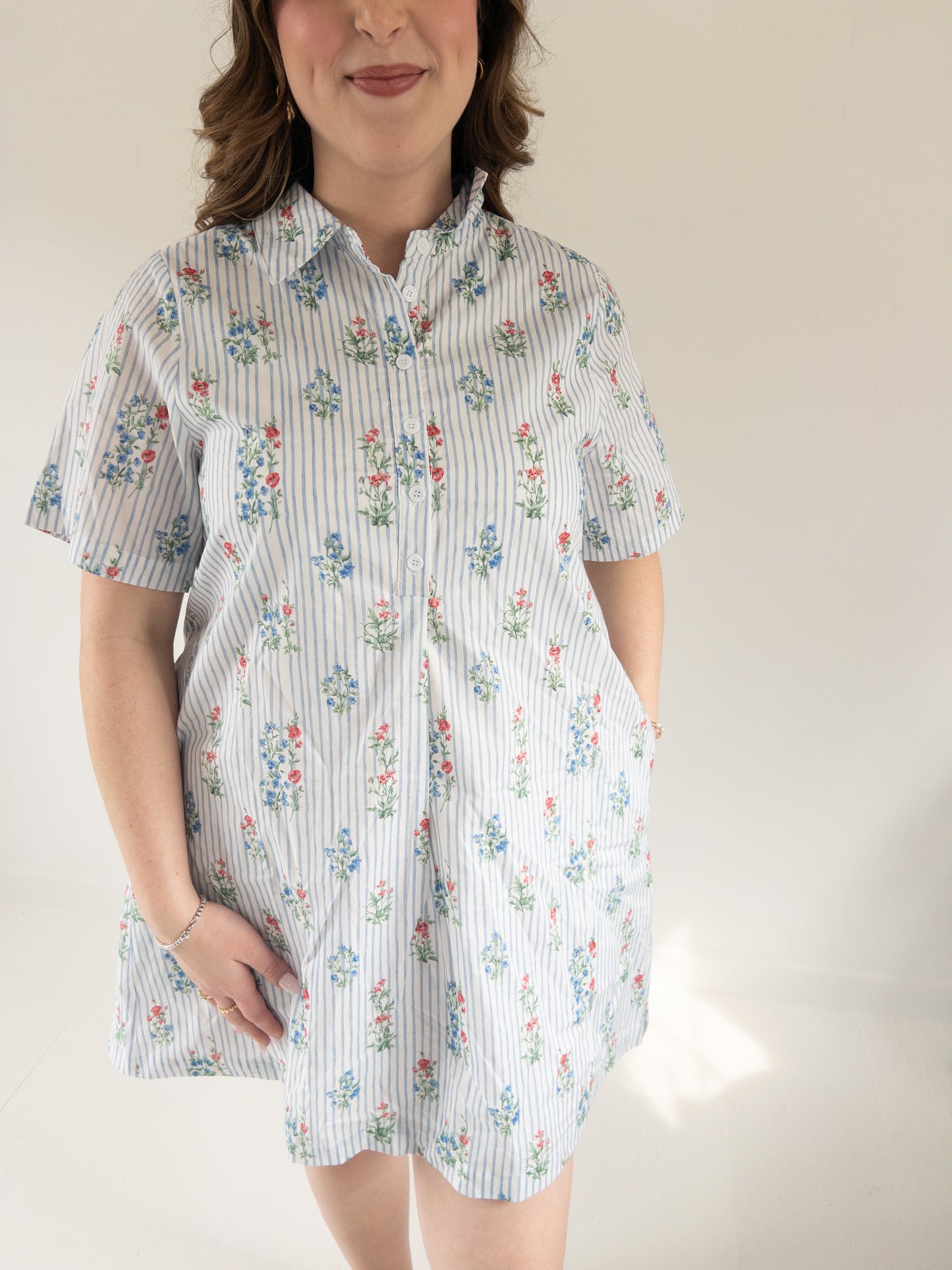 Blue pinstripe floral mini