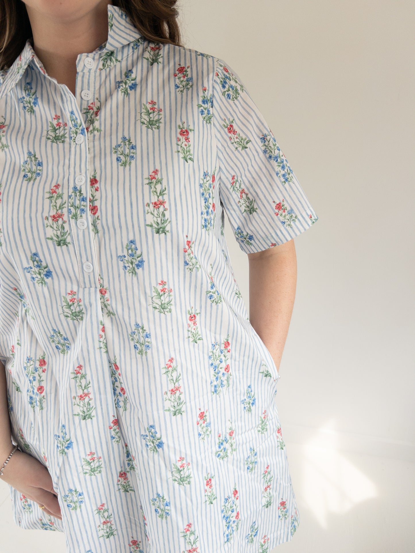 Blue pinstripe floral mini