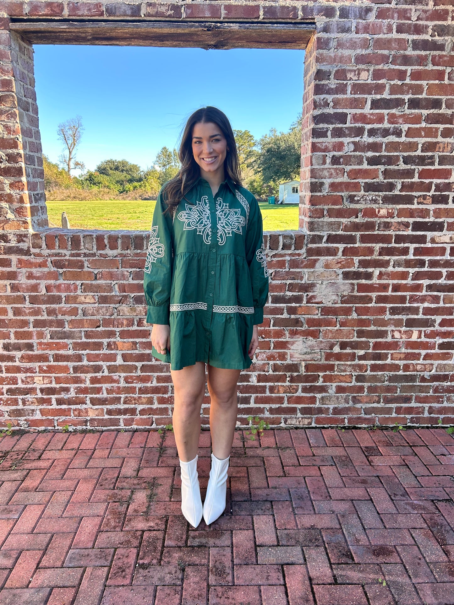 Green Embroidered Mini Dress