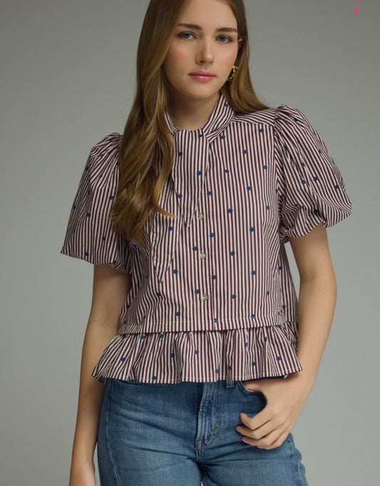 Burgundy stripe entro top