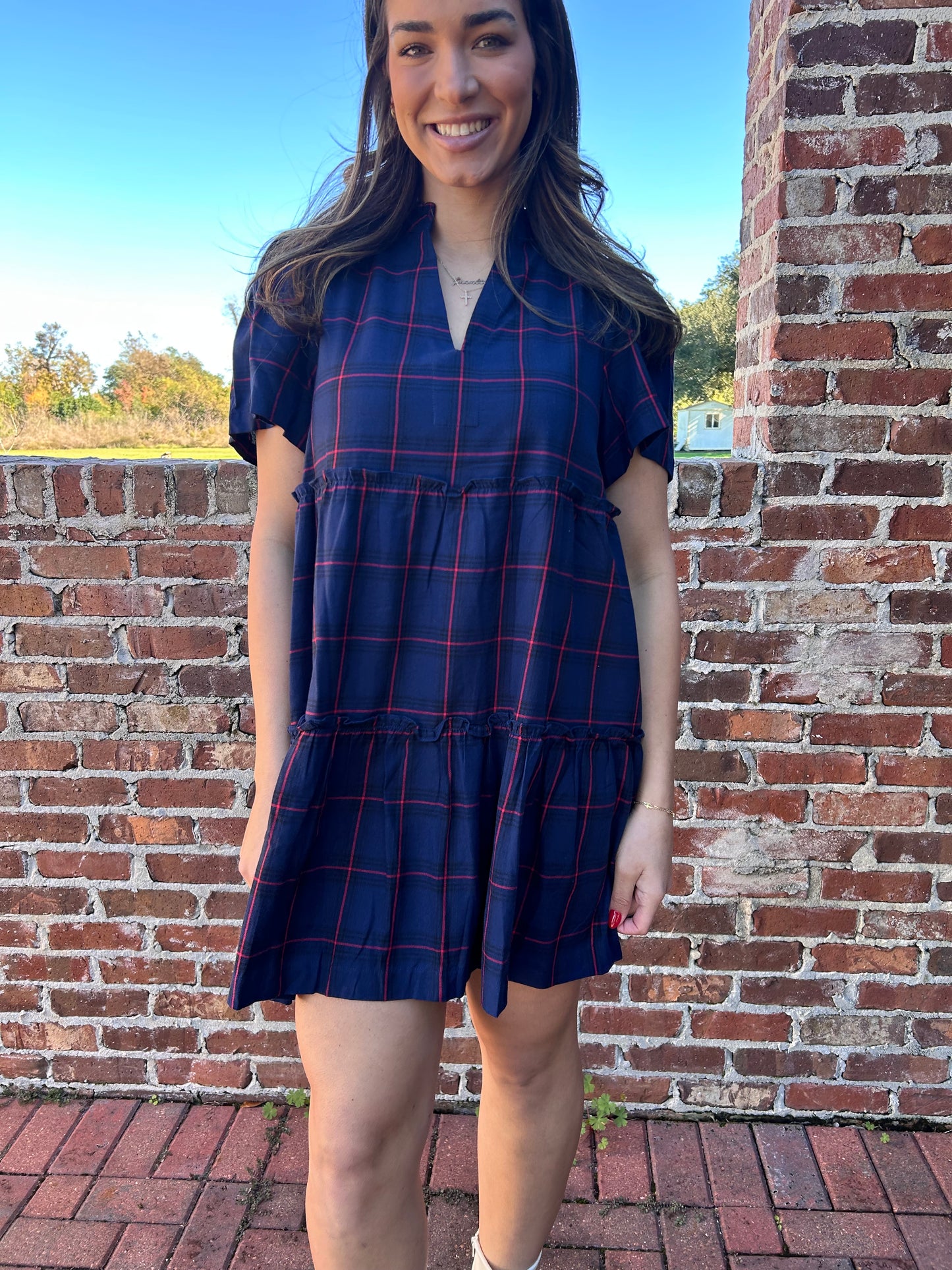 Red & blue plaid mini dress