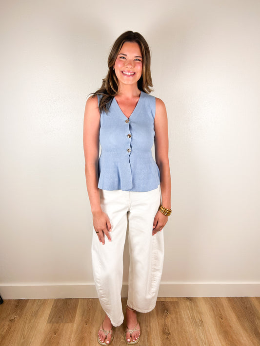 Blue knit peplum