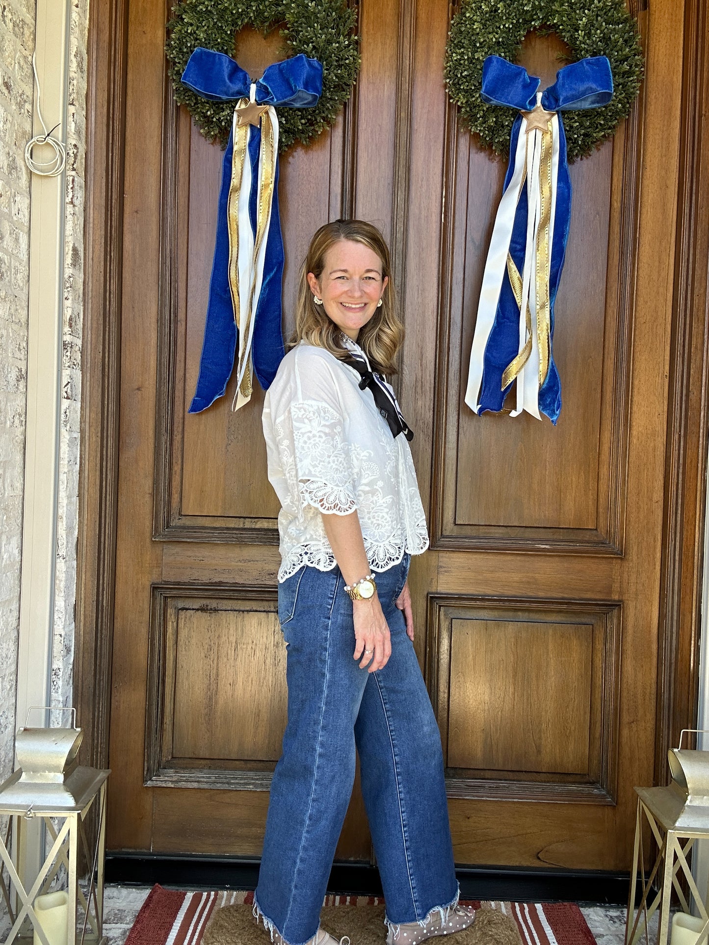 White Eyelet Button Down Top
