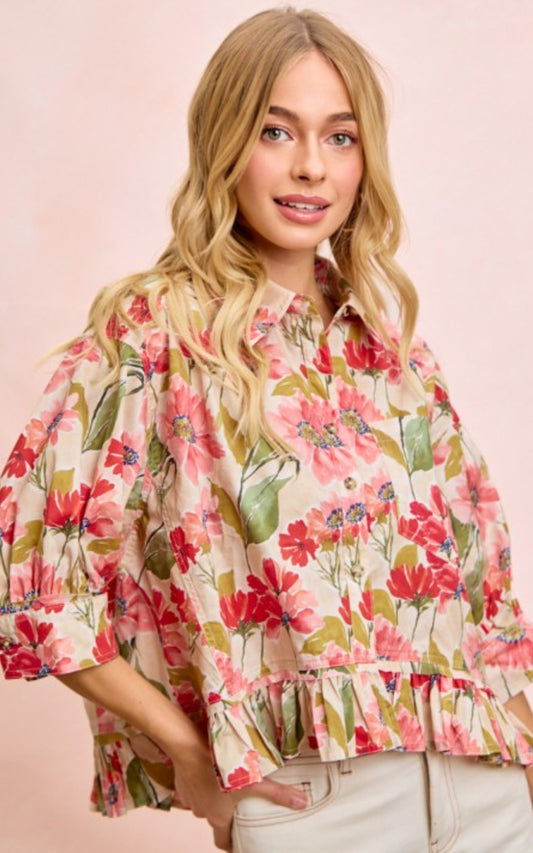 Floral Print Ruffle Top