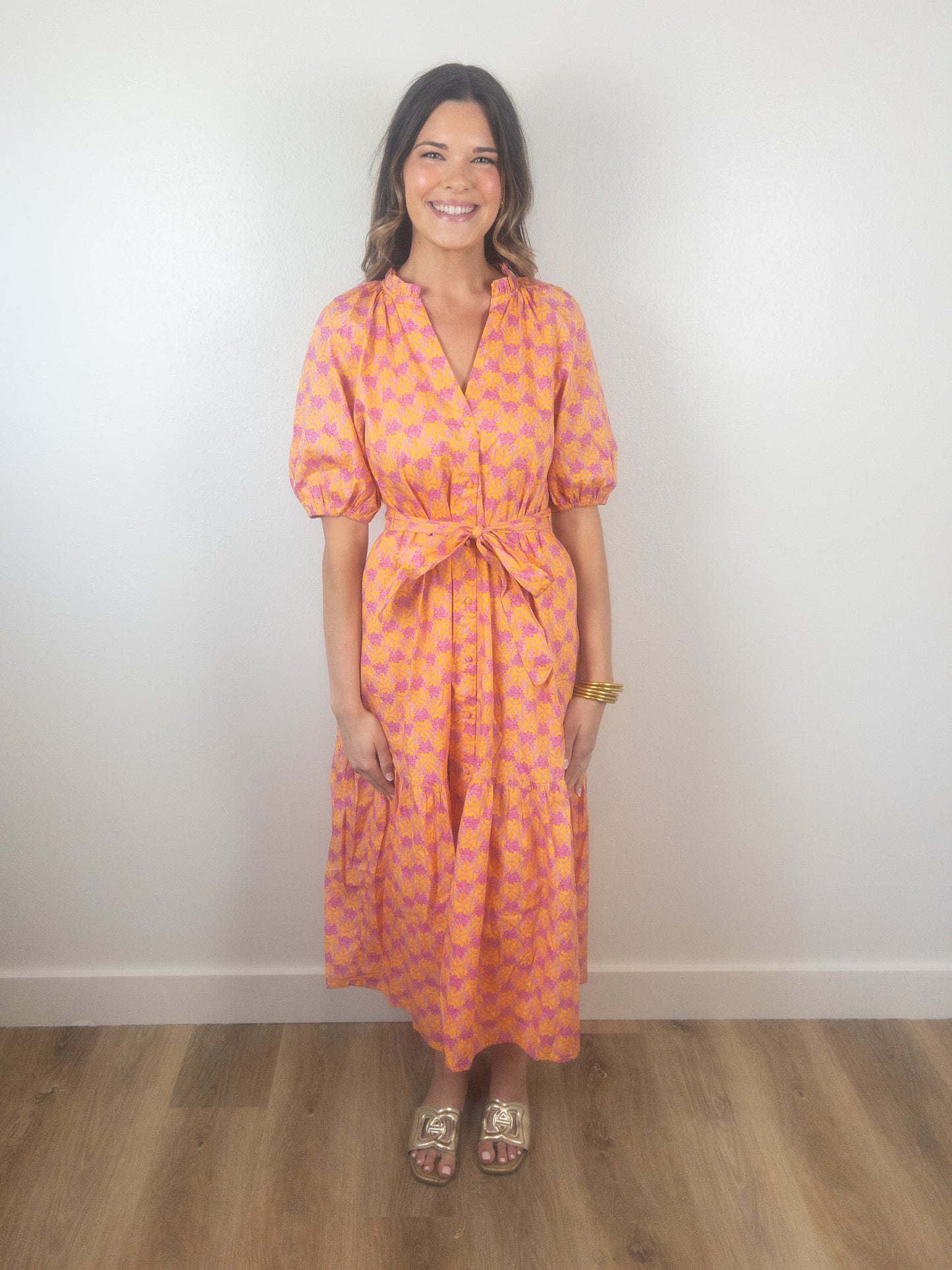 Orange & Pink floral midi