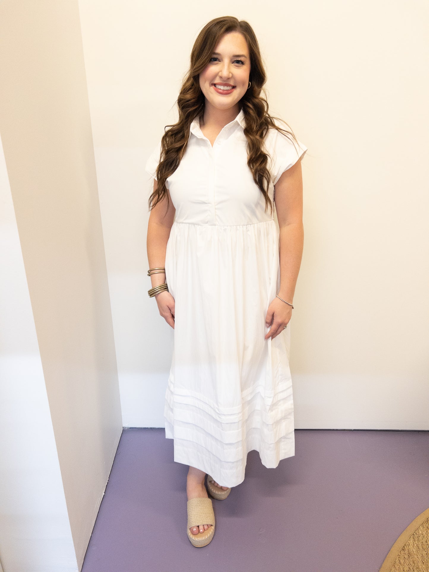 White Classic Cap Sleeve Midi