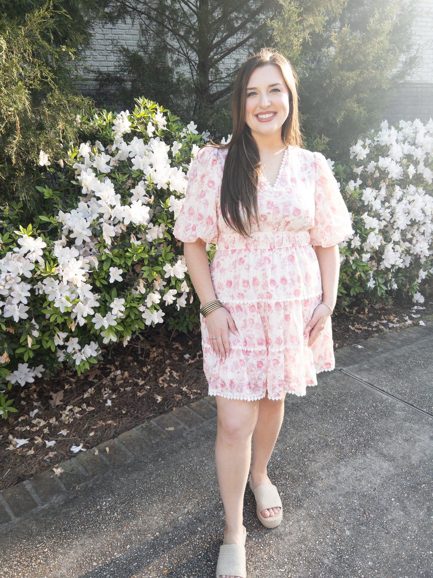 Pink lace mini dress