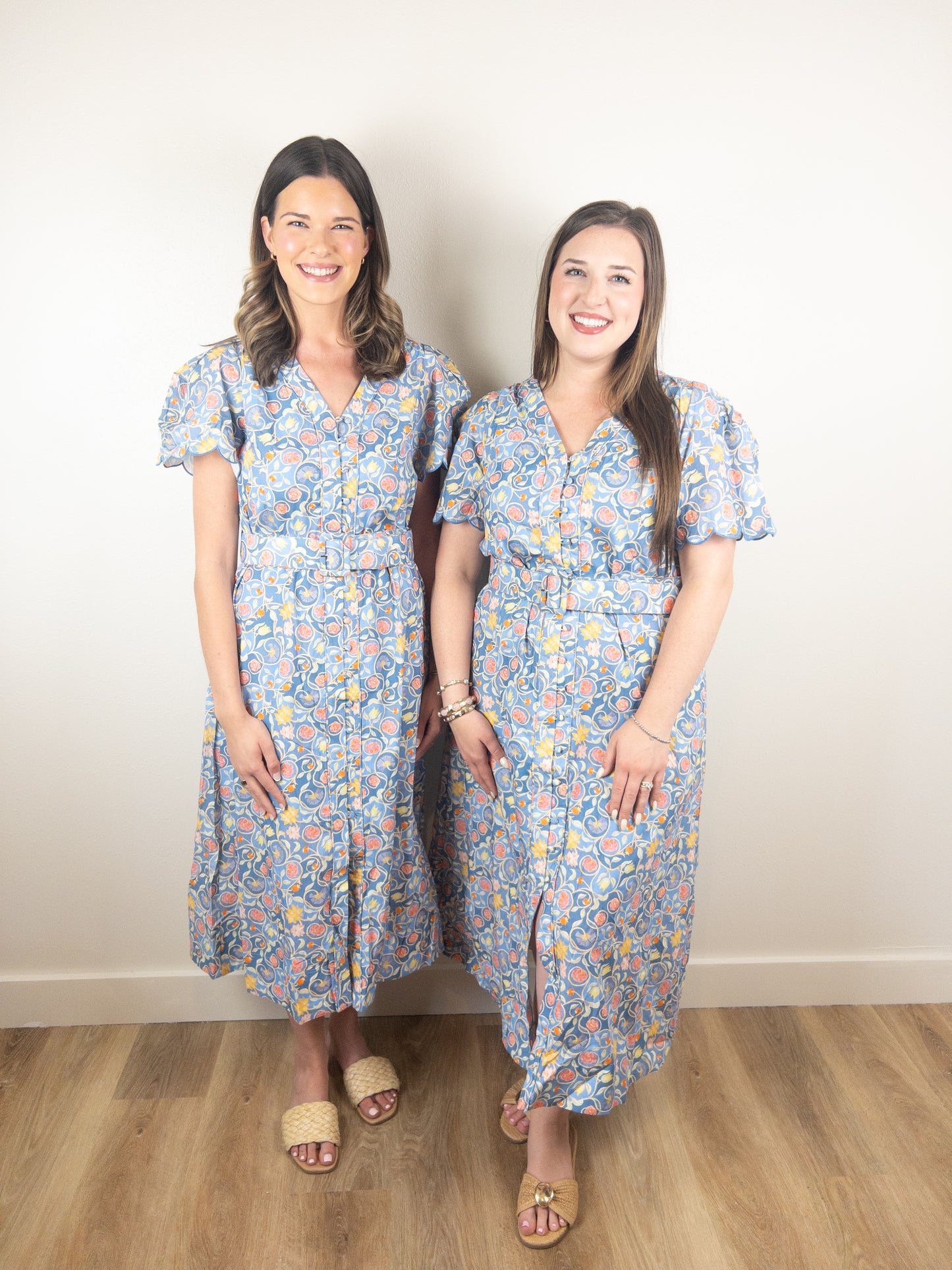Blue Scallop Floral Midi