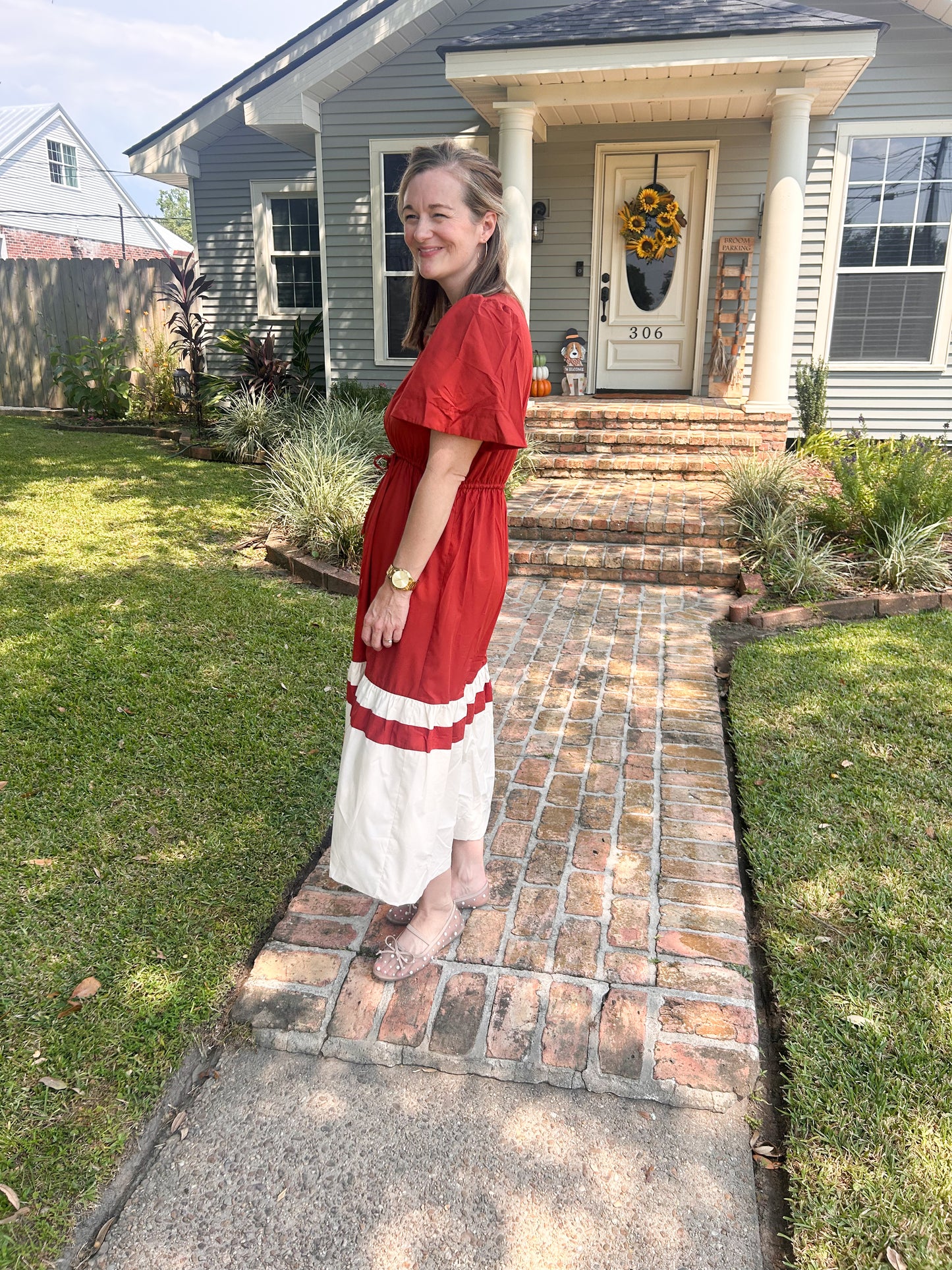 Ivory & rust midi dress