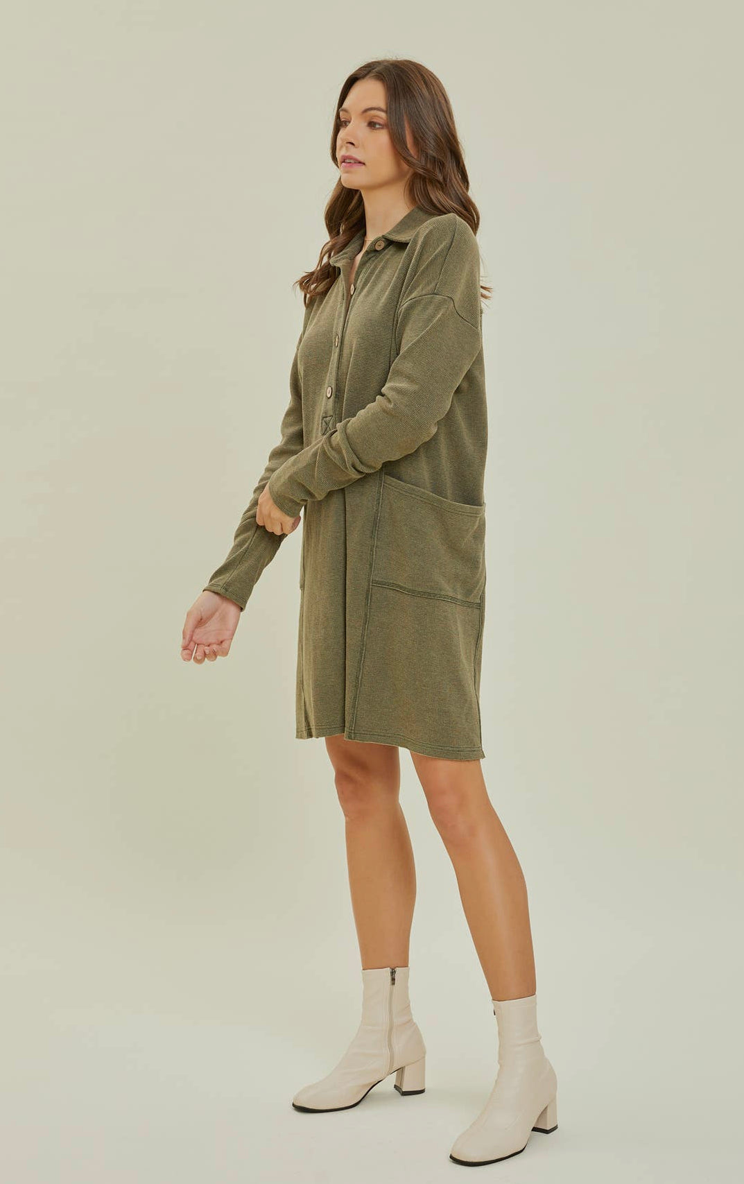 Olive Thermal Henley Dress