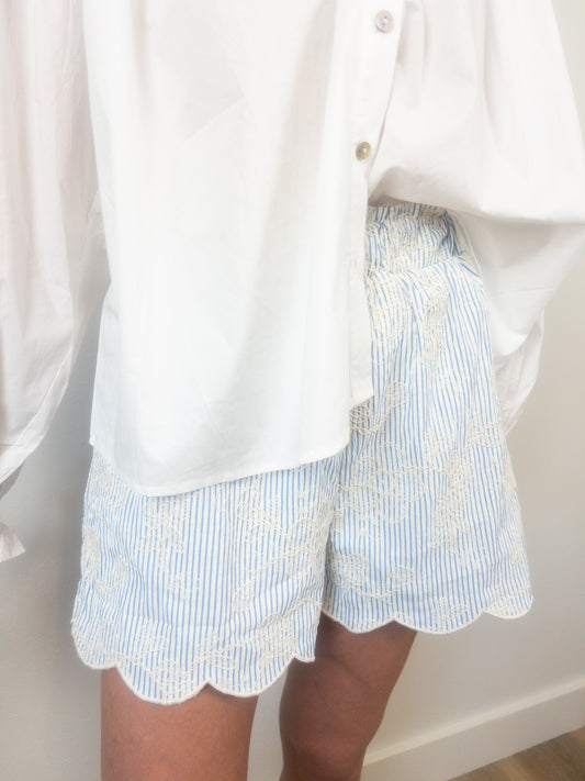 Blue stripe scallop shorts