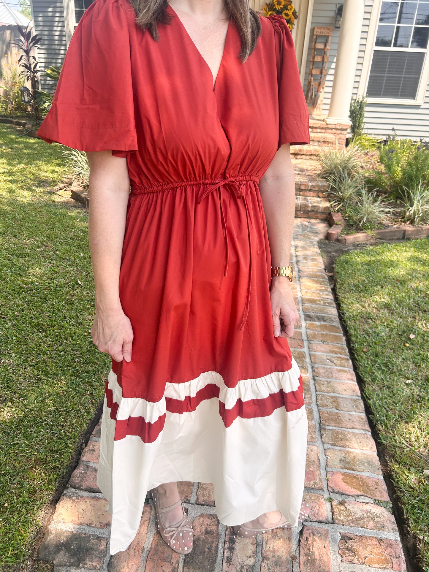 Ivory & rust midi dress