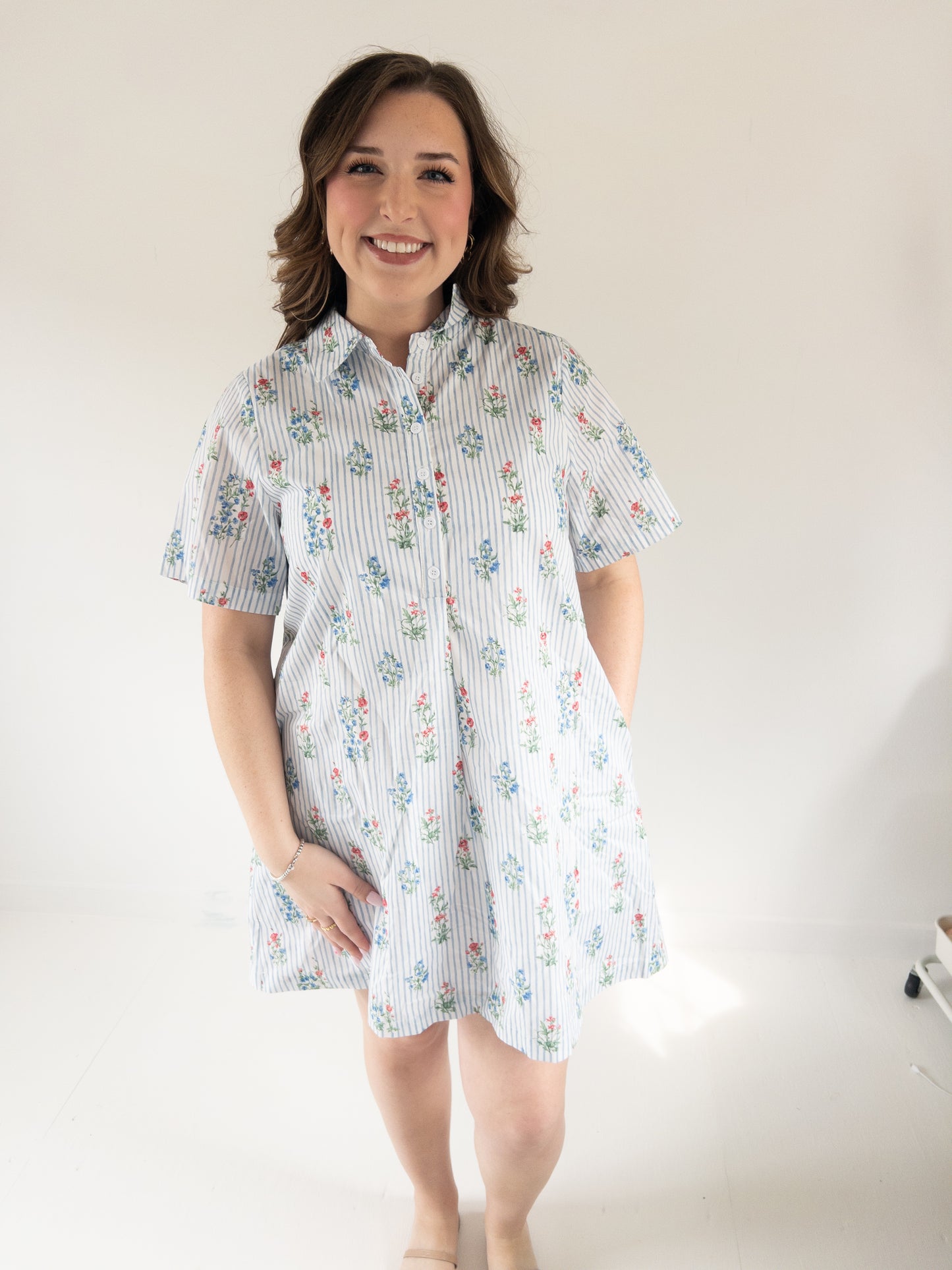 Blue pinstripe floral mini