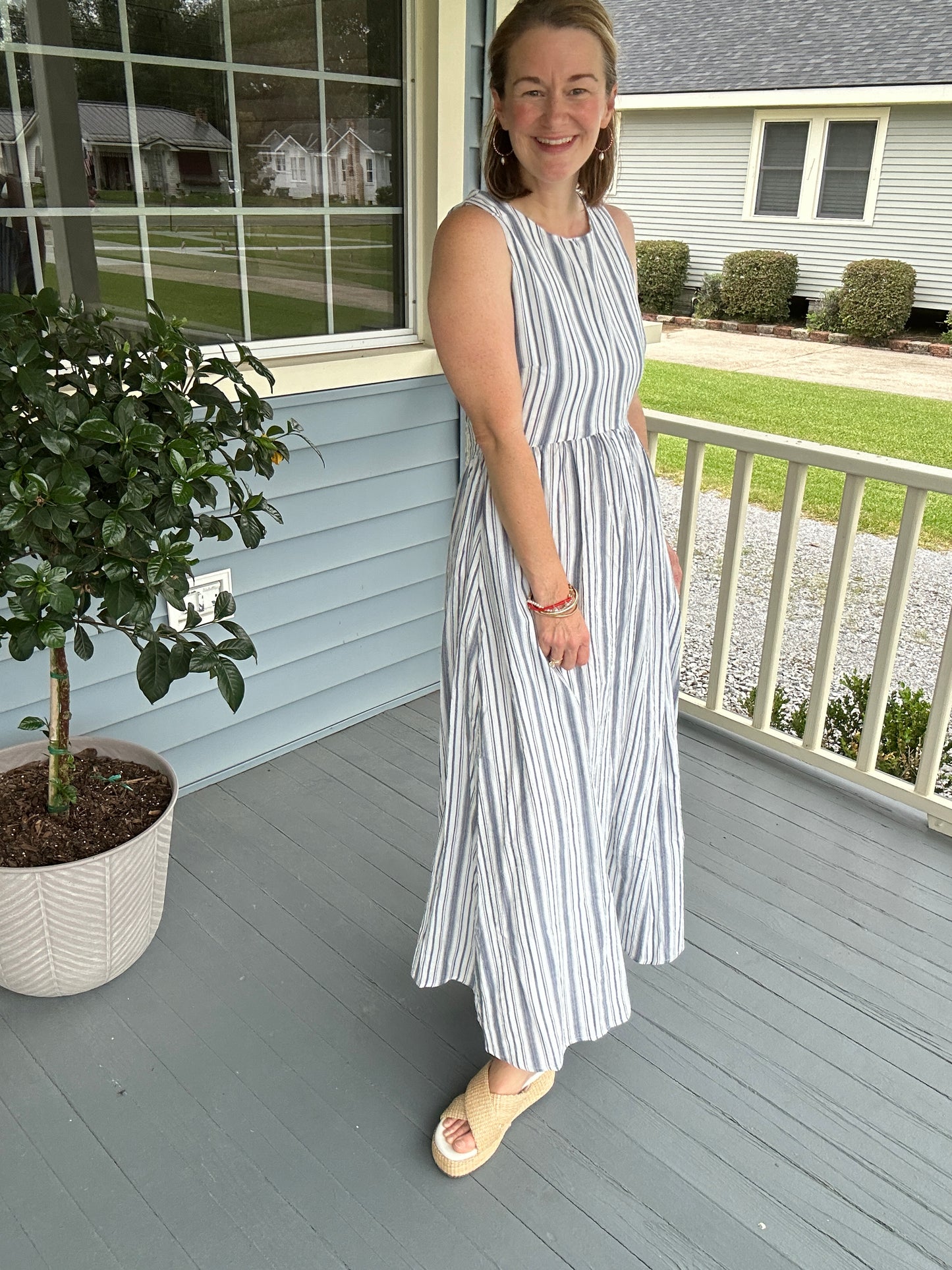 Blue Stripe Scoop Neck Maxi