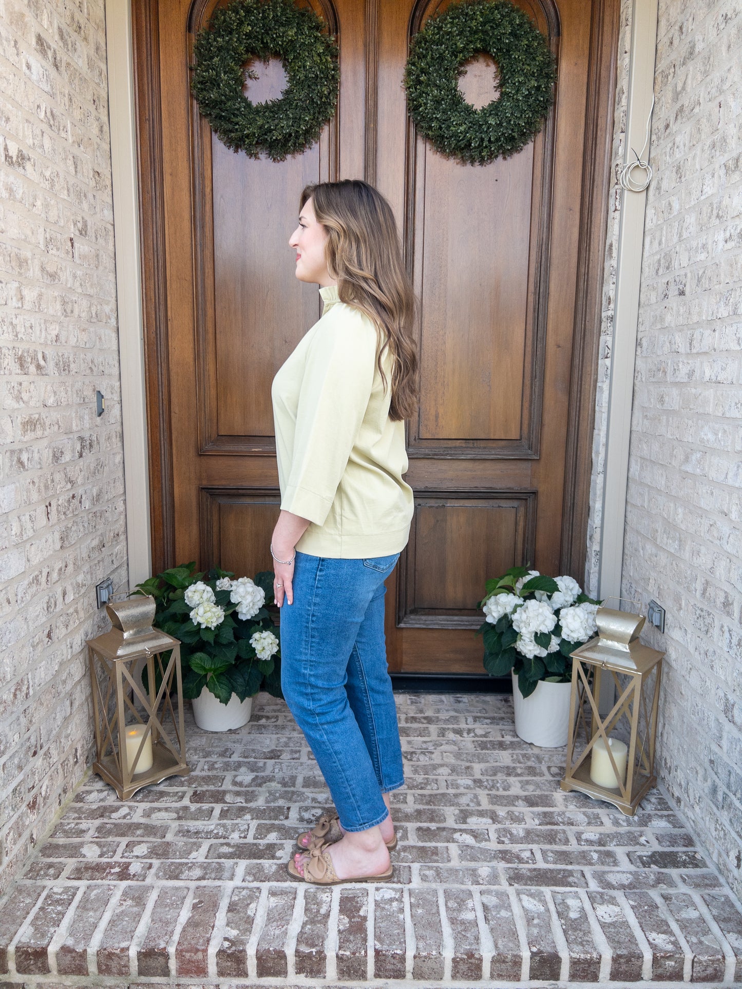 Pistachio Ruffled Neck Blouse