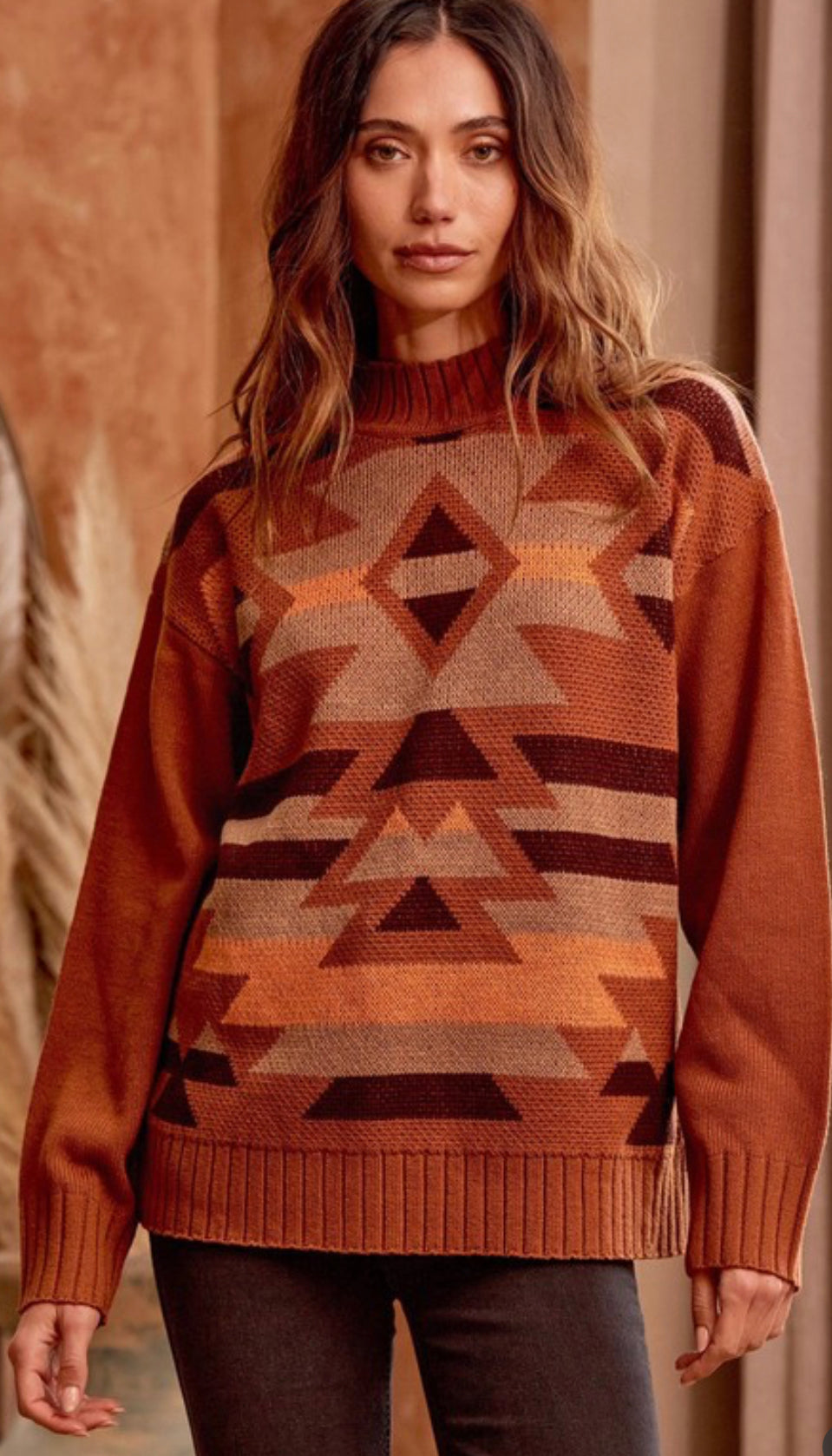 Geometric Rust Sweater